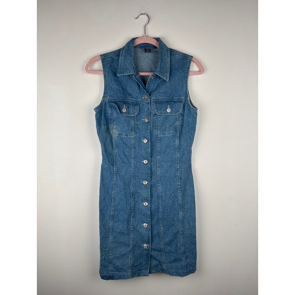 Vintage Old School "Always the Best" 90's Med Wash Denim Dress Sz.4